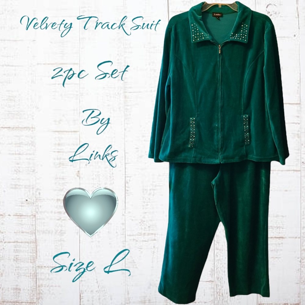 Velvety 2pc Tracksuit w/ Rhinestone Studs by Links